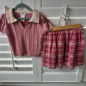 Max Studio Pink Cable Knit Sweater and Knit Skirt - Girls’ M(7-8)